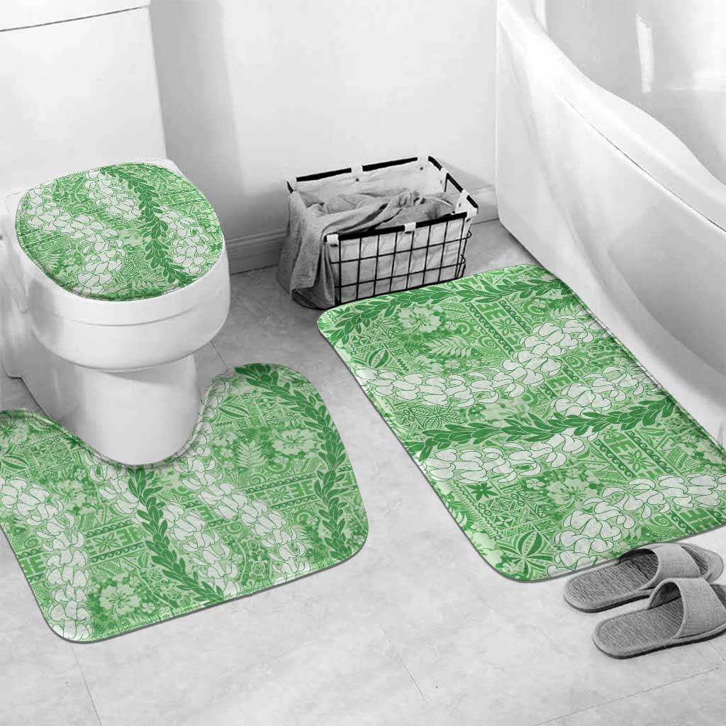 Green Puakenikeni and Maile Lei Bathroom Set Hawaiian Style Tribal Tapa Double Strand Lei LT9 Mat Set Only (3 pcs) One Size Green - Polynesian Pride