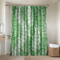 Green Puakenikeni and Maile Lei Bathroom Set Hawaiian Style Tribal Tapa Double Strand Lei LT9 Shower Curtain Only Green - Polynesian Pride