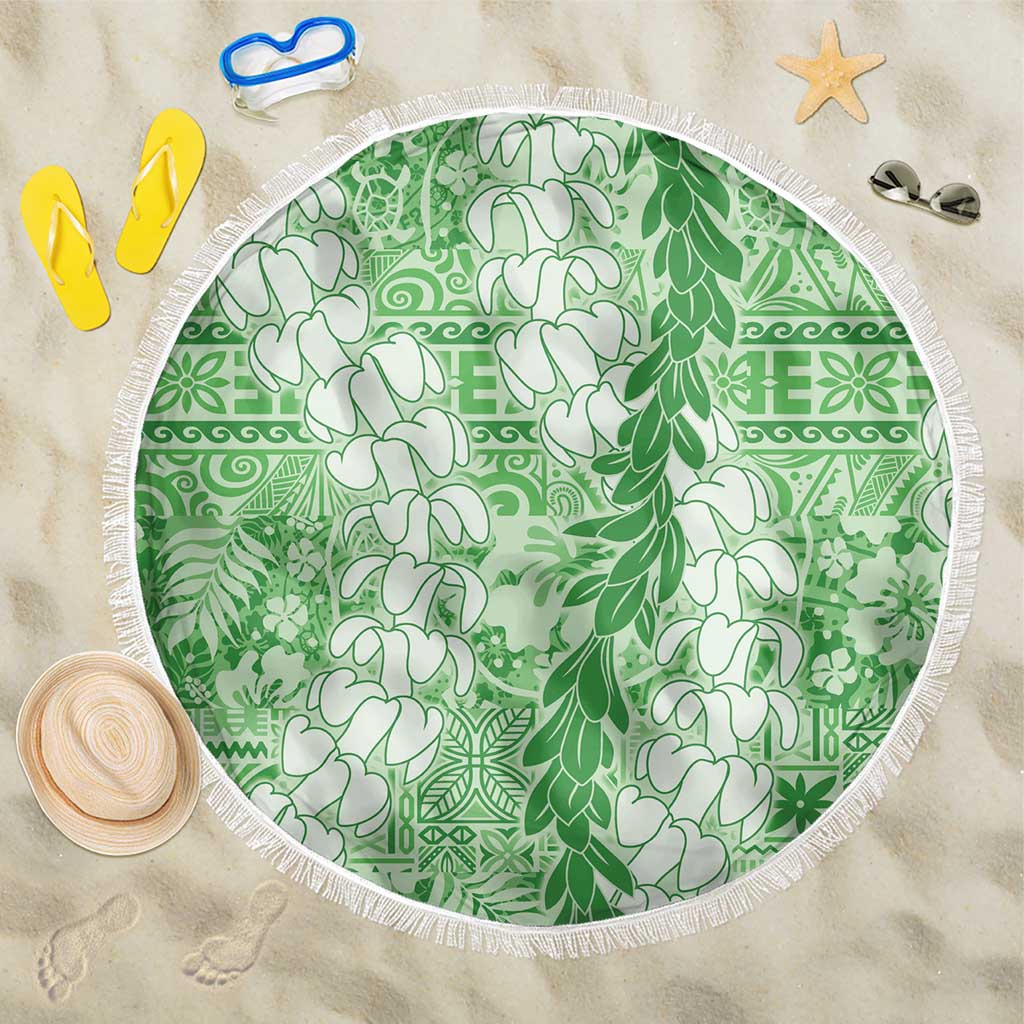 Green Puakenikeni and Maile Lei Beach Blanket Hawaiian Style Tribal Tapa Double Strand Lei LT9 One Size 150cm Green - Polynesian Pride