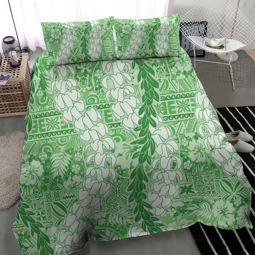 Green Puakenikeni and Maile Lei Bedding Set Hawaiian Style Tribal Tapa Double Strand Lei LT9 - Polynesian Pride