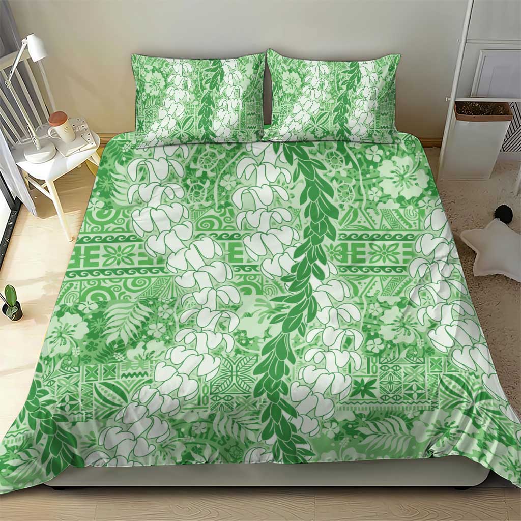Green Puakenikeni and Maile Lei Bedding Set Hawaiian Style Tribal Tapa Double Strand Lei LT9 - Polynesian Pride