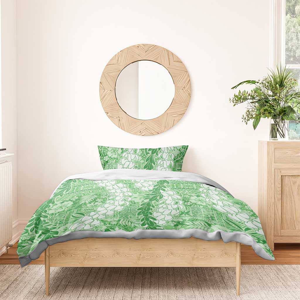 Green Puakenikeni and Maile Lei Bedding Set Hawaiian Style Tribal Tapa Double Strand Lei LT9 - Polynesian Pride