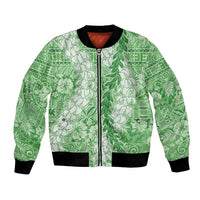 Green Puakenikeni and Maile Lei Bomber Jacket Hawaiian Style Tribal Tapa Double Strand Lei LT9 Unisex Green - Polynesian Pride