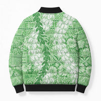 Green Puakenikeni and Maile Lei Bomber Puffer Jacket Hawaiian Style Tribal Tapa Double Strand Lei LT9 - Polynesian Pride