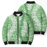 Green Puakenikeni and Maile Lei Bomber Puffer Jacket Hawaiian Style Tribal Tapa Double Strand Lei LT9 - Polynesian Pride
