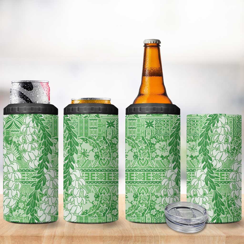 Green Puakenikeni and Maile Lei 4 in 1 Can Cooler Tumbler Hawaiian Style Tribal Tapa Double Strand Lei LT9 - Polynesian Pride