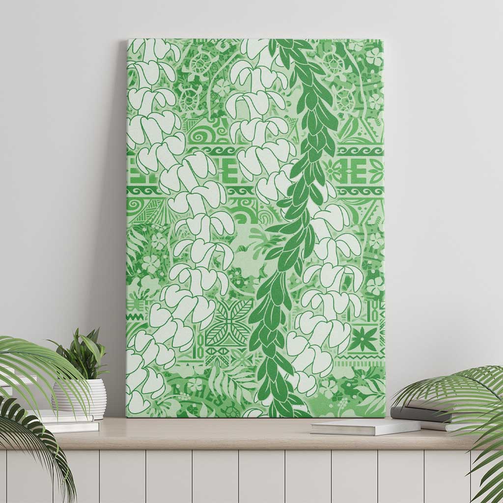 Green Puakenikeni and Maile Lei Canvas Wall Art Hawaiian Style Tribal Tapa Double Strand Lei LT9 - Polynesian Pride