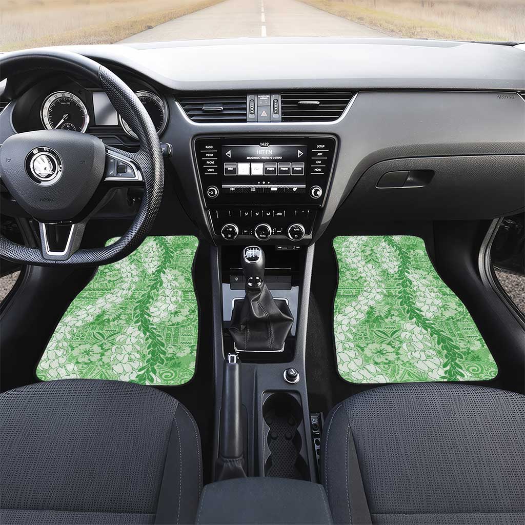Green Puakenikeni and Maile Lei Car Mats Hawaiian Style Tribal Tapa Double Strand Lei LT9 Set 2pcs - Front Green - Polynesian Pride