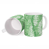 Green Puakenikeni and Maile Lei Ceramic Mug Hawaiian Style Tribal Tapa Double Strand Lei LT9 - Polynesian Pride
