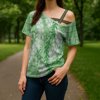 Green Puakenikeni and Maile Lei Cross Shoulder Shirt Hawaiian Style Tribal Tapa Double Strand Lei LT9 - Polynesian Pride