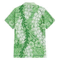 Green Puakenikeni and Maile Lei Family Matching Long Sleeve Bodycon Dress and Hawaiian Shirt Hawaiian Style Tribal Tapa Double Strand Lei LT9 - Polynesian Pride
