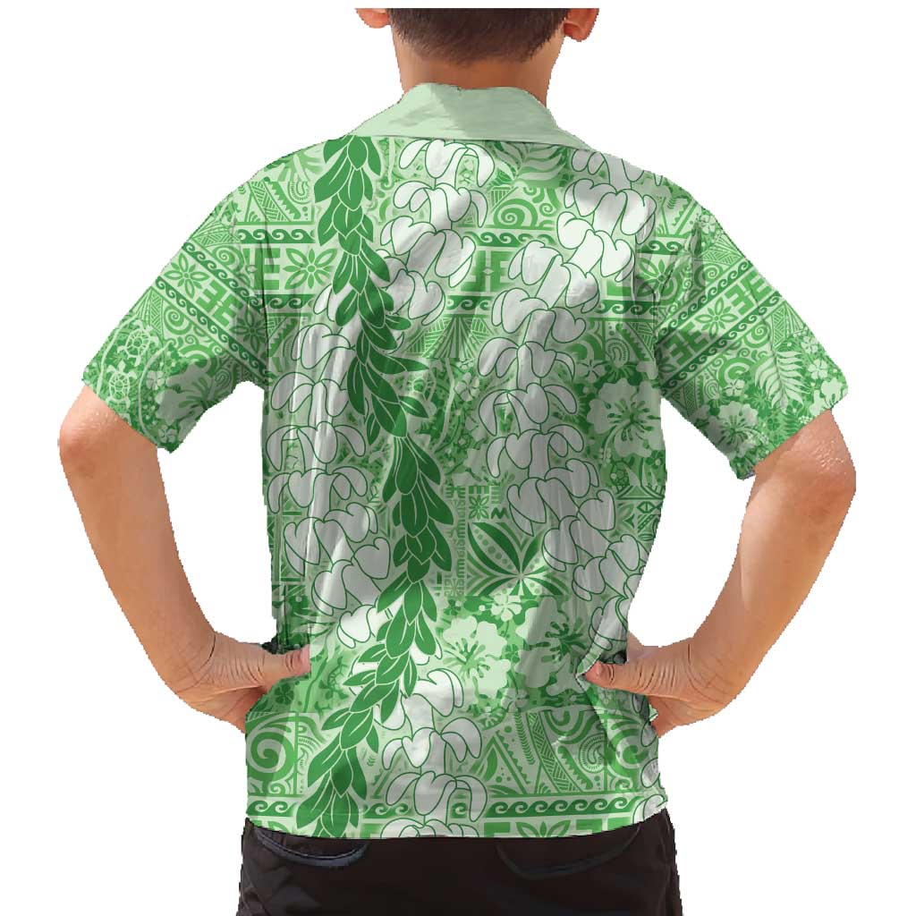 Green Puakenikeni and Maile Lei Family Matching Mermaid Dress and Hawaiian Shirt Hawaiian Style Tribal Tapa Double Strand Lei LT9 - Polynesian Pride