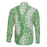 Green Puakenikeni and Maile Lei Family Matching Off Shoulder Short Dress and Hawaiian Shirt Hawaiian Style Tribal Tapa Double Strand Lei LT9 - Polynesian Pride