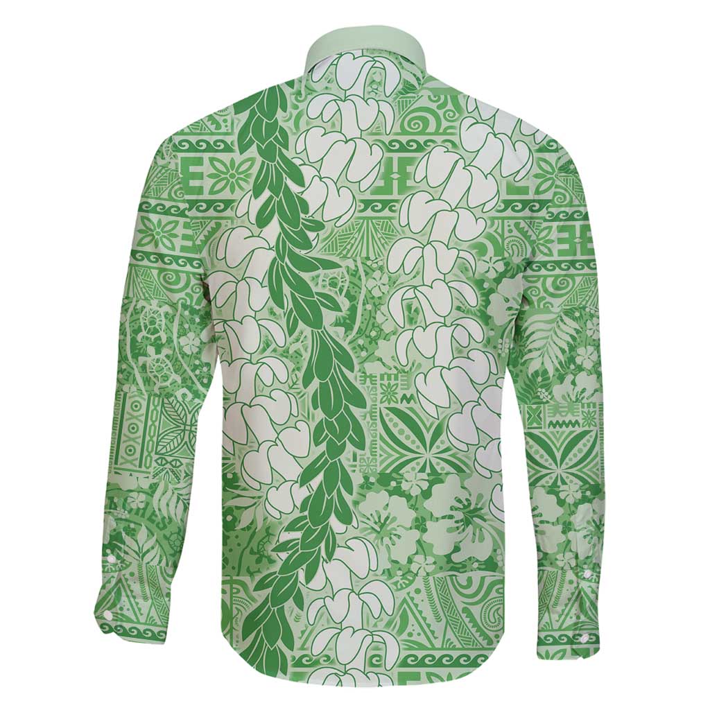 Green Puakenikeni and Maile Lei Family Matching Puletasi and Hawaiian Shirt Hawaiian Style Tribal Tapa Double Strand Lei LT9 - Polynesian Pride