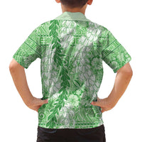 Green Puakenikeni and Maile Lei Family Matching Tank Maxi Dress and Hawaiian Shirt Hawaiian Style Tribal Tapa Double Strand Lei LT9 - Polynesian Pride