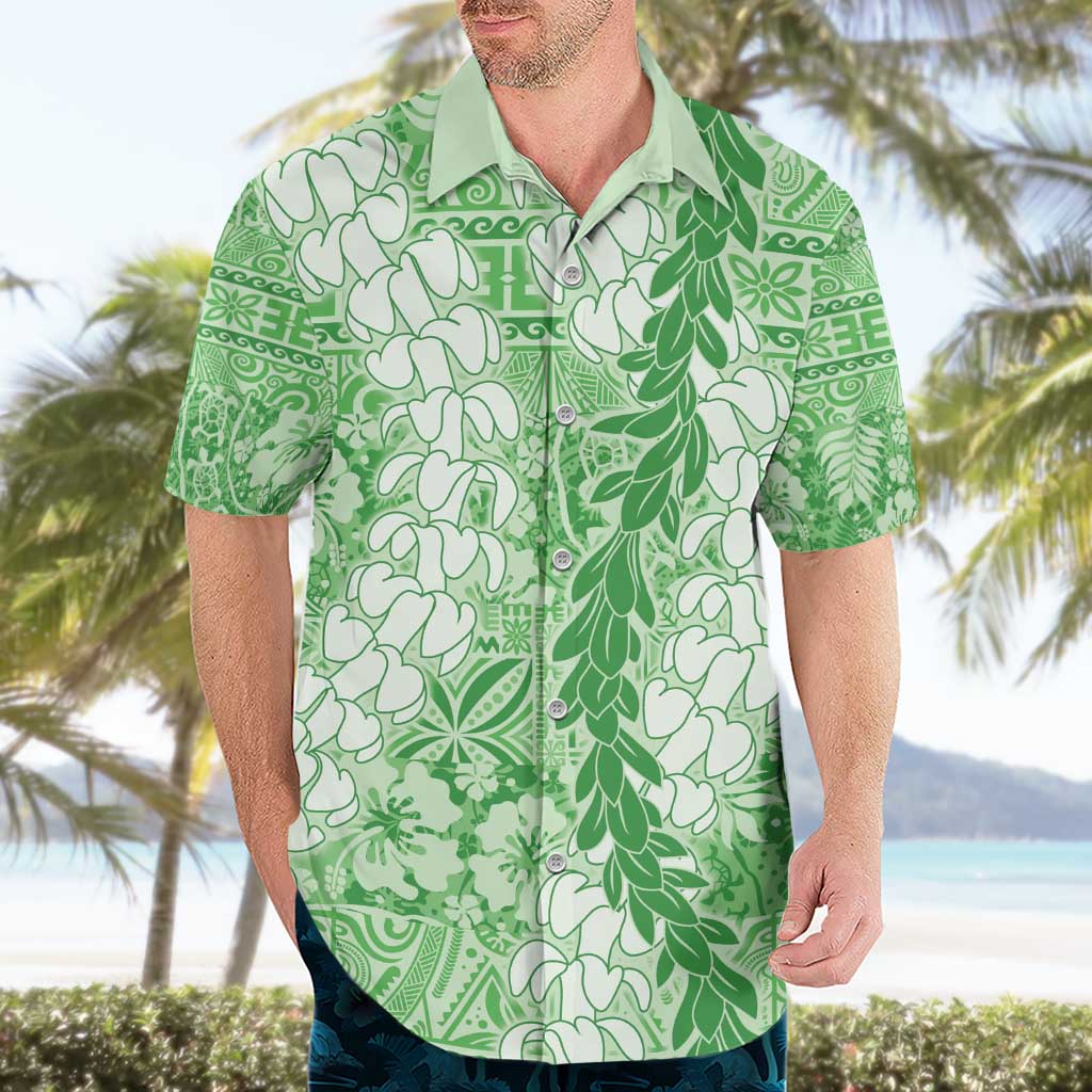 Green Puakenikeni and Maile Lei Hawaiian Shirt Hawaiian Style Tribal Tapa Double Strand Lei LT9 - Polynesian Pride