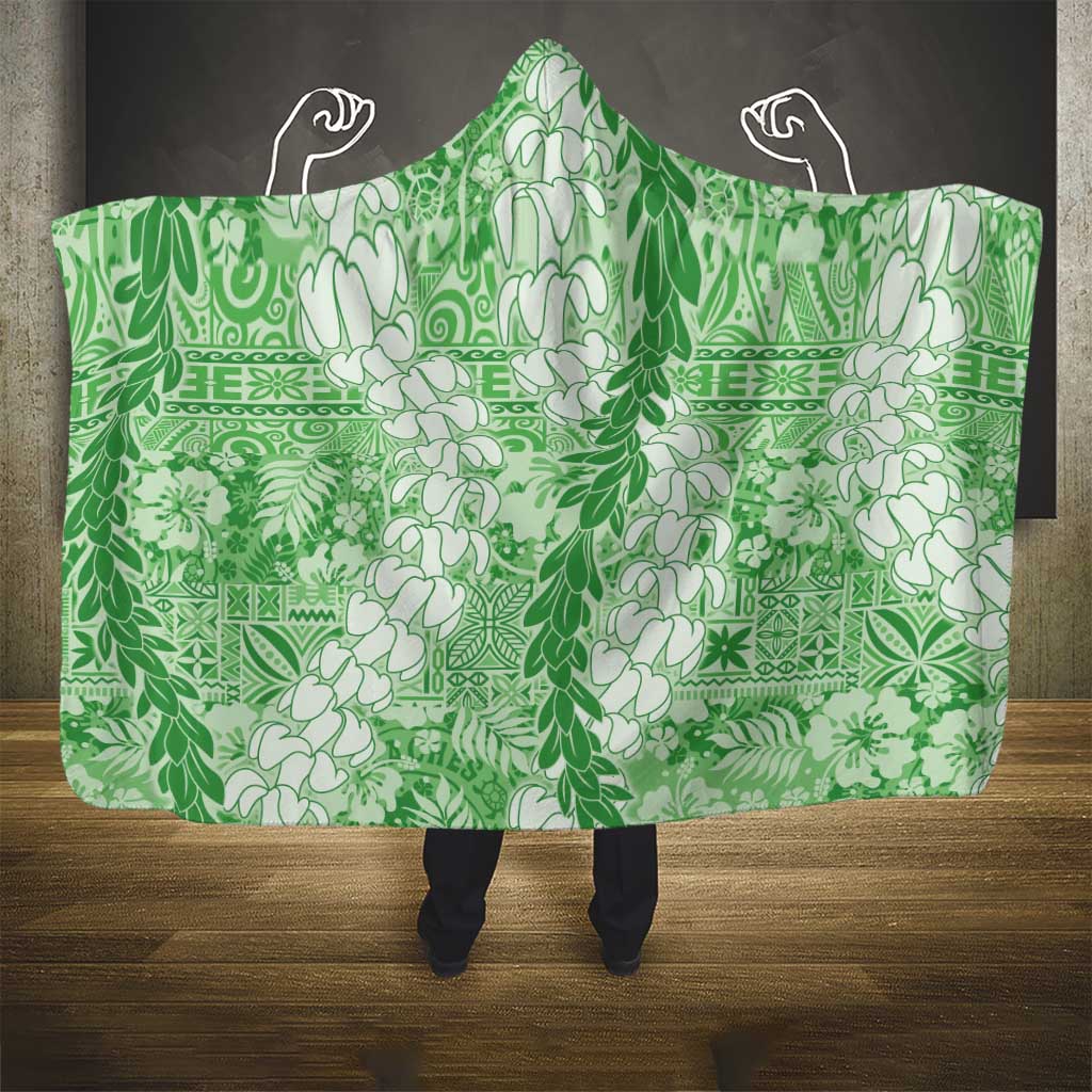 Green Puakenikeni and Maile Lei Hooded Blanket Hawaiian Style Tribal Tapa Double Strand Lei LT9 - Polynesian Pride