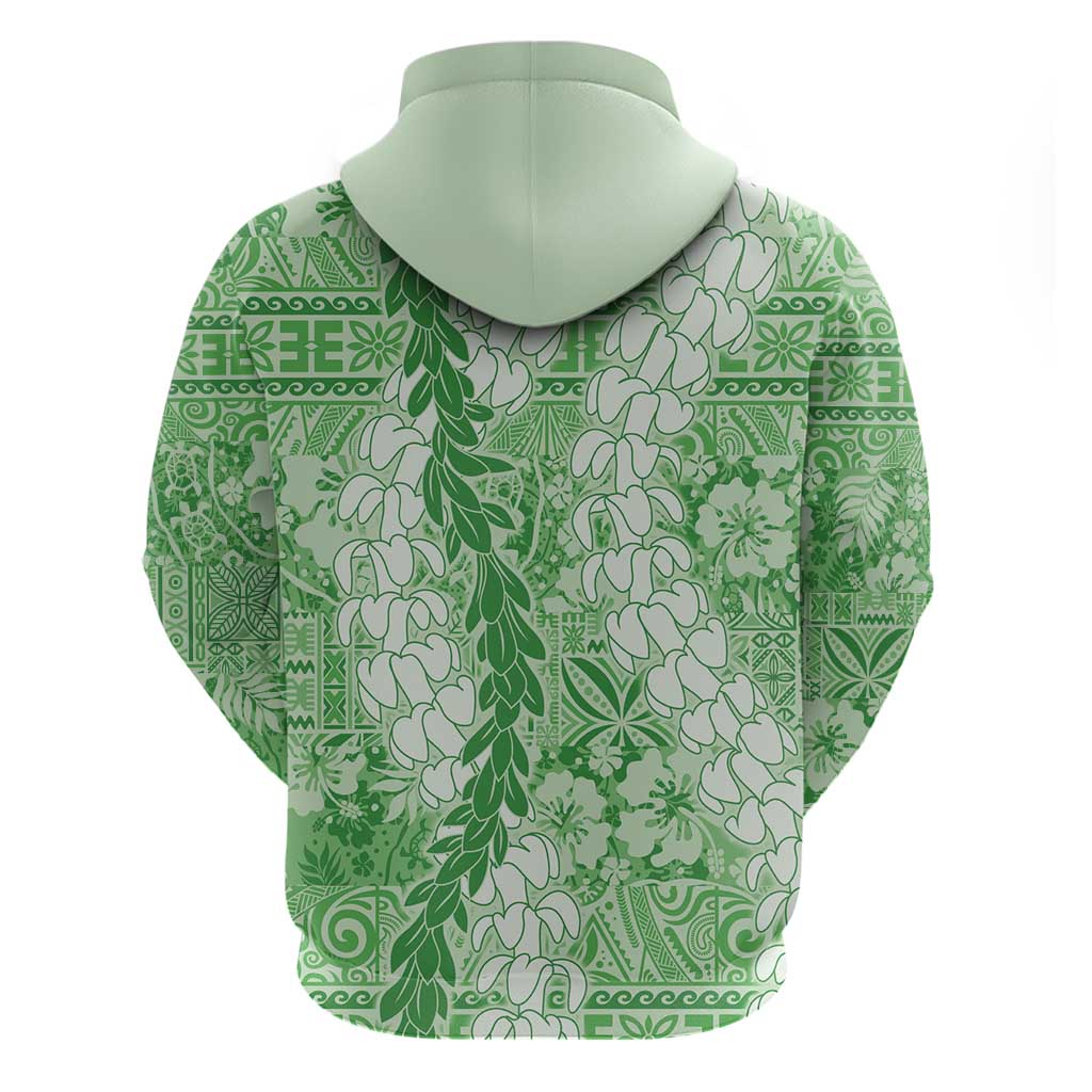 Green Puakenikeni and Maile Lei Hoodie Hawaiian Style Tribal Tapa Double Strand Lei LT9 - Polynesian Pride