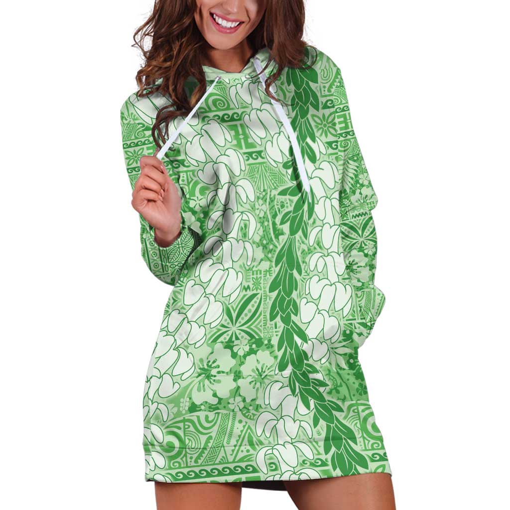 Green Puakenikeni and Maile Lei Hoodie Dress Hawaiian Style Tribal Tapa Double Strand Lei LT9 Green - Polynesian Pride