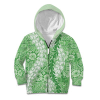 Green Puakenikeni and Maile Lei Kid Hoodie Hawaiian Style Tribal Tapa Double Strand Lei LT9 Zip Hoodie Green - Polynesian Pride