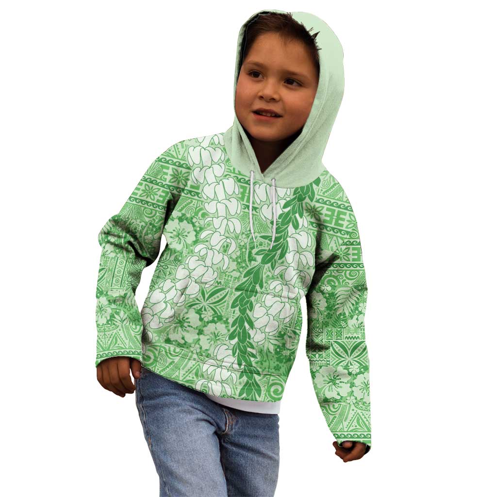 Green Puakenikeni and Maile Lei Kid Hoodie Hawaiian Style Tribal Tapa Double Strand Lei LT9 - Polynesian Pride