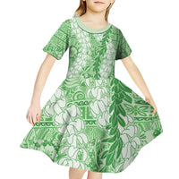 Green Puakenikeni and Maile Lei Kid Short Sleeve Dress Hawaiian Style Tribal Tapa Double Strand Lei LT9 - Polynesian Pride