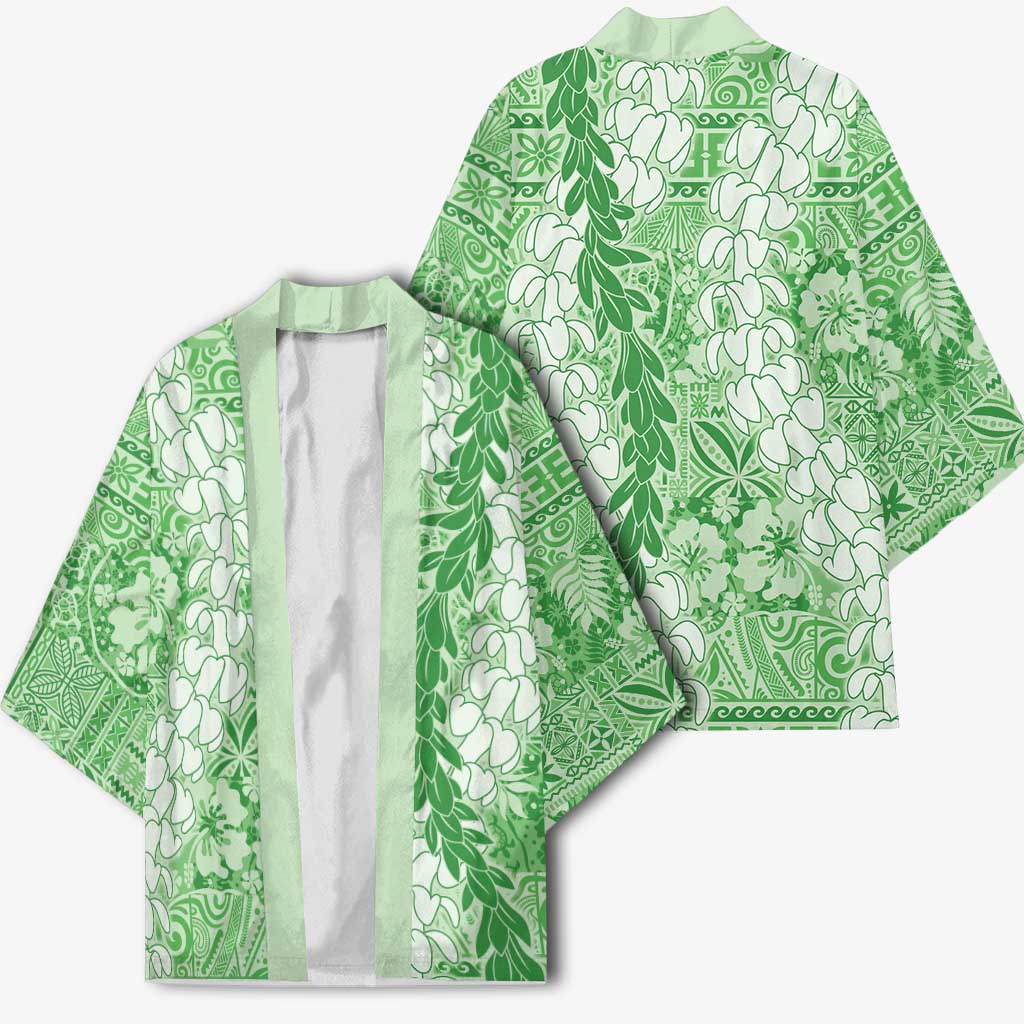 Green Puakenikeni and Maile Lei Kimono Hawaiian Style Tribal Tapa Double Strand Lei LT9 - Polynesian Pride