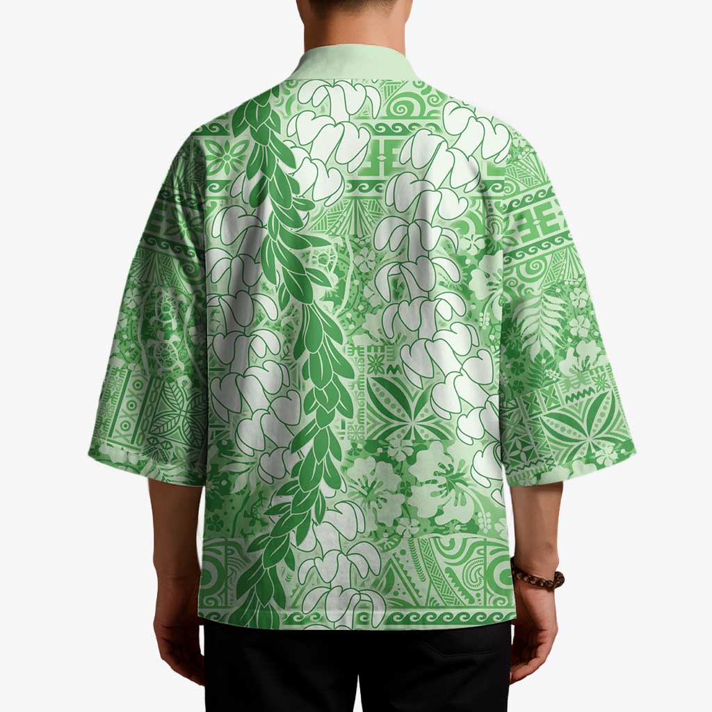 Green Puakenikeni and Maile Lei Kimono Hawaiian Style Tribal Tapa Double Strand Lei LT9 - Polynesian Pride