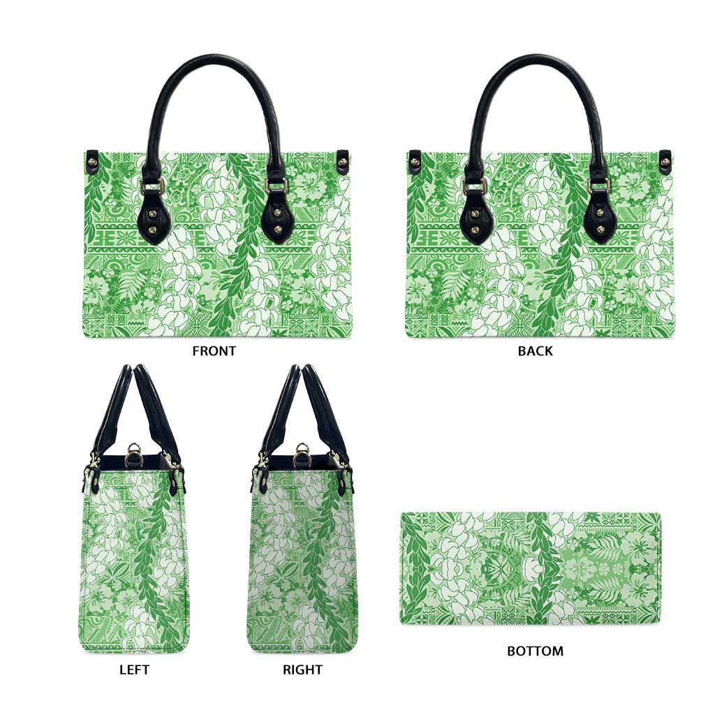 Green Puakenikeni and Maile Lei Leather Bag Hawaiian Style Tribal Tapa Double Strand Lei LT9 - Polynesian Pride