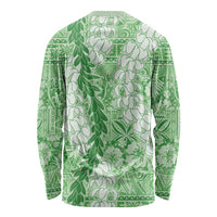 Green Puakenikeni and Maile Lei Long Sleeve Shirt Hawaiian Style Tribal Tapa Double Strand Lei LT9 - Polynesian Pride
