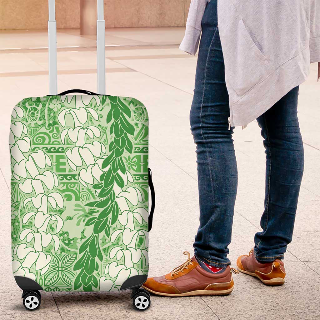 Green Puakenikeni and Maile Lei Luggage Cover Hawaiian Style Tribal Tapa Double Strand Lei LT9 Green - Polynesian Pride