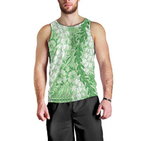 Green Puakenikeni and Maile Lei Men Tank Top Hawaiian Style Tribal Tapa Double Strand Lei LT9 - Polynesian Pride