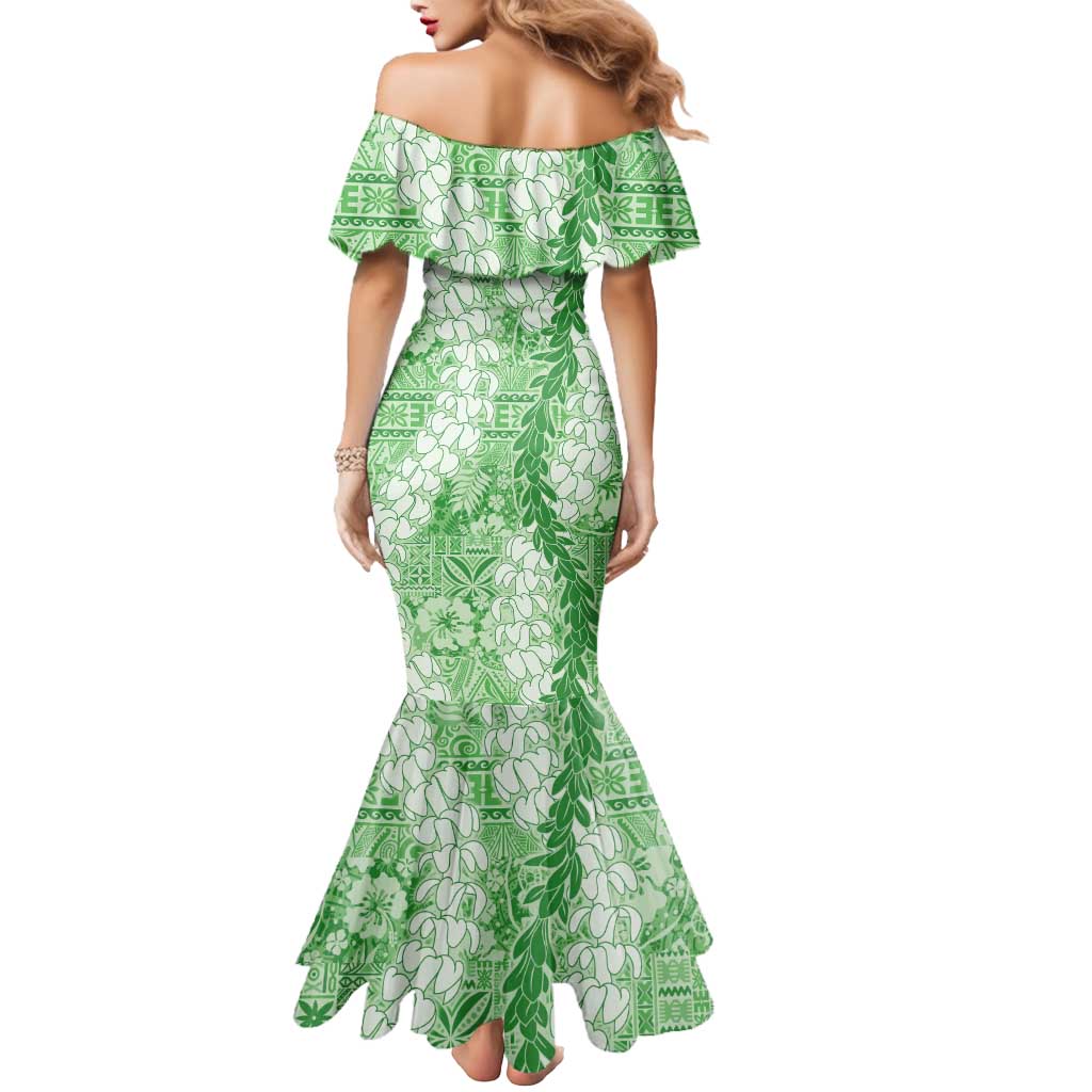 Green Puakenikeni and Maile Lei Mermaid Dress Hawaiian Style Tribal Tapa Double Strand Lei LT9 - Polynesian Pride