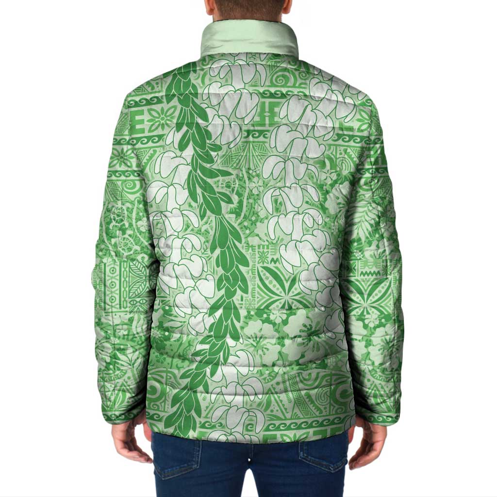 Green Puakenikeni and Maile Lei Padded Jacket Hawaiian Style Tribal Tapa Double Strand Lei LT9 - Polynesian Pride