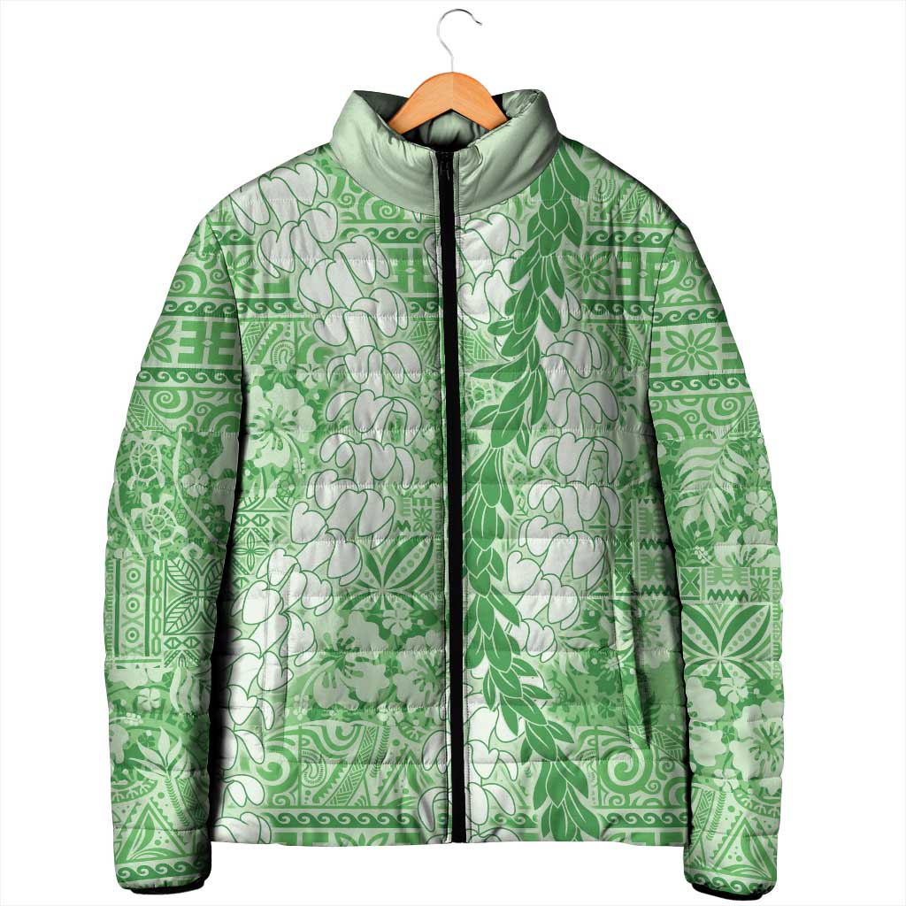 Green Puakenikeni and Maile Lei Padded Jacket Hawaiian Style Tribal Tapa Double Strand Lei LT9 - Polynesian Pride