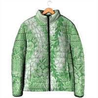 Green Puakenikeni and Maile Lei Padded Jacket Hawaiian Style Tribal Tapa Double Strand Lei LT9 - Polynesian Pride