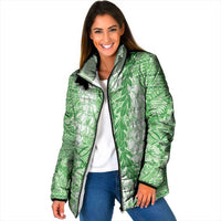 Green Puakenikeni and Maile Lei Padded Jacket Hawaiian Style Tribal Tapa Double Strand Lei LT9 Women Green - Polynesian Pride