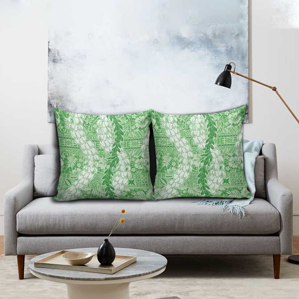 Green Puakenikeni and Maile Lei Pillow Cover Hawaiian Style Tribal Tapa Double Strand Lei LT9 - Polynesian Pride