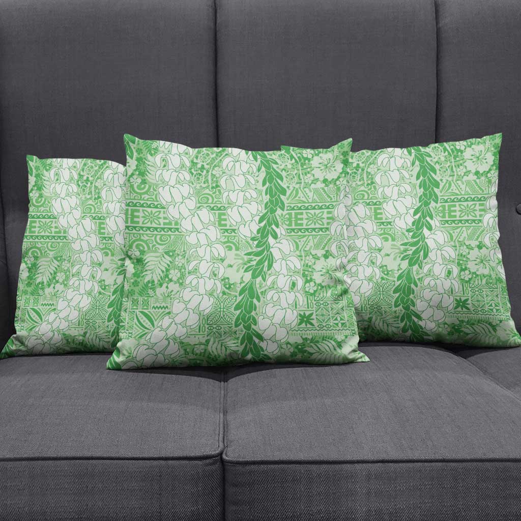 Green Puakenikeni and Maile Lei Pillow Cover Hawaiian Style Tribal Tapa Double Strand Lei LT9 - Polynesian Pride