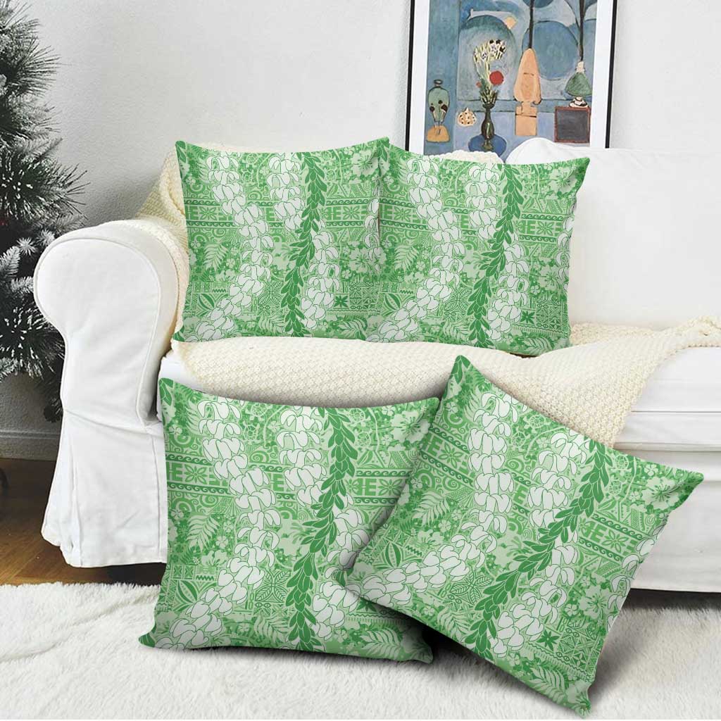 Green Puakenikeni and Maile Lei Pillow Cover Hawaiian Style Tribal Tapa Double Strand Lei LT9 - Polynesian Pride