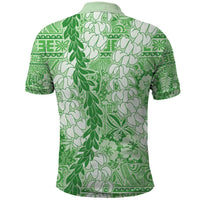Green Puakenikeni and Maile Lei Polo Shirt Hawaiian Style Tribal Tapa Double Strand Lei LT9 - Polynesian Pride