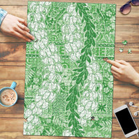 Green Puakenikeni and Maile Lei Puzzle Hawaiian Style Tribal Tapa Double Strand Lei LT9 Green - Polynesian Pride