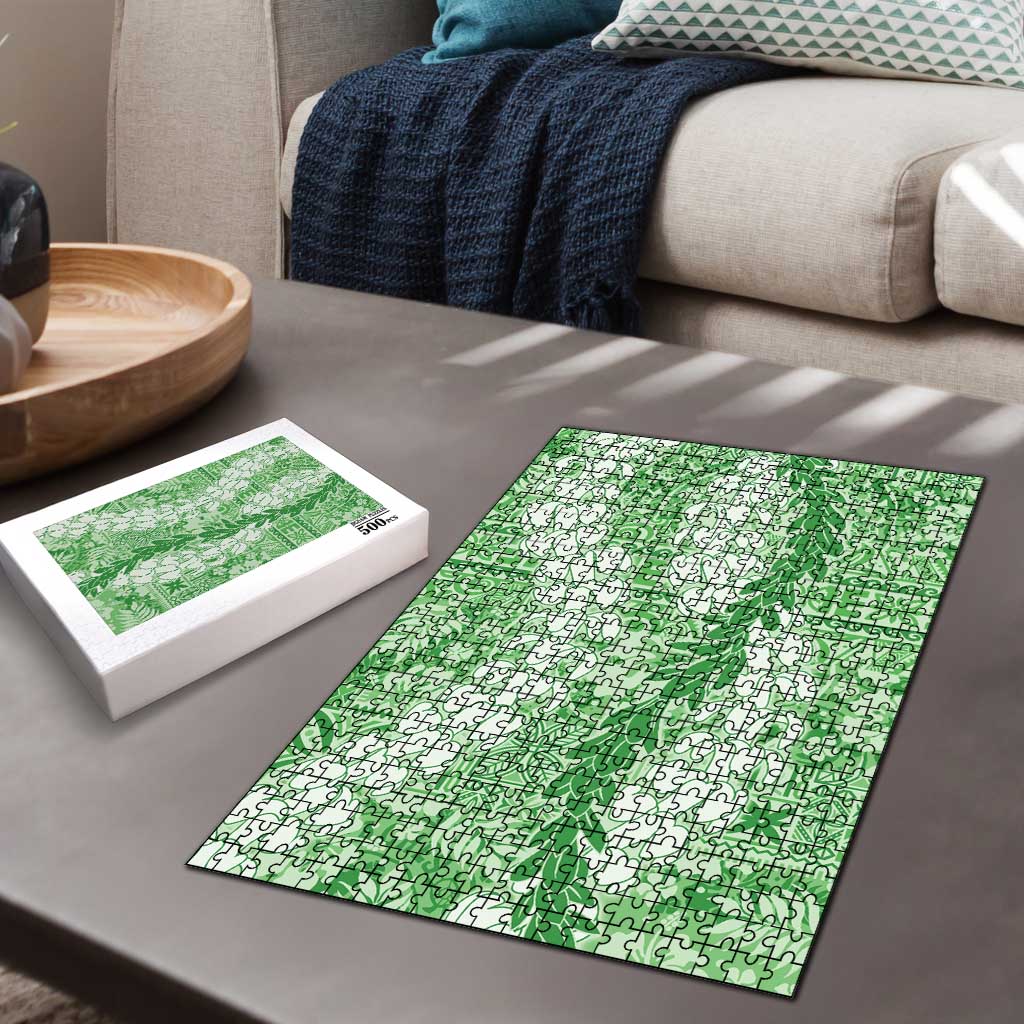 Green Puakenikeni and Maile Lei Puzzle Hawaiian Style Tribal Tapa Double Strand Lei LT9 - Polynesian Pride