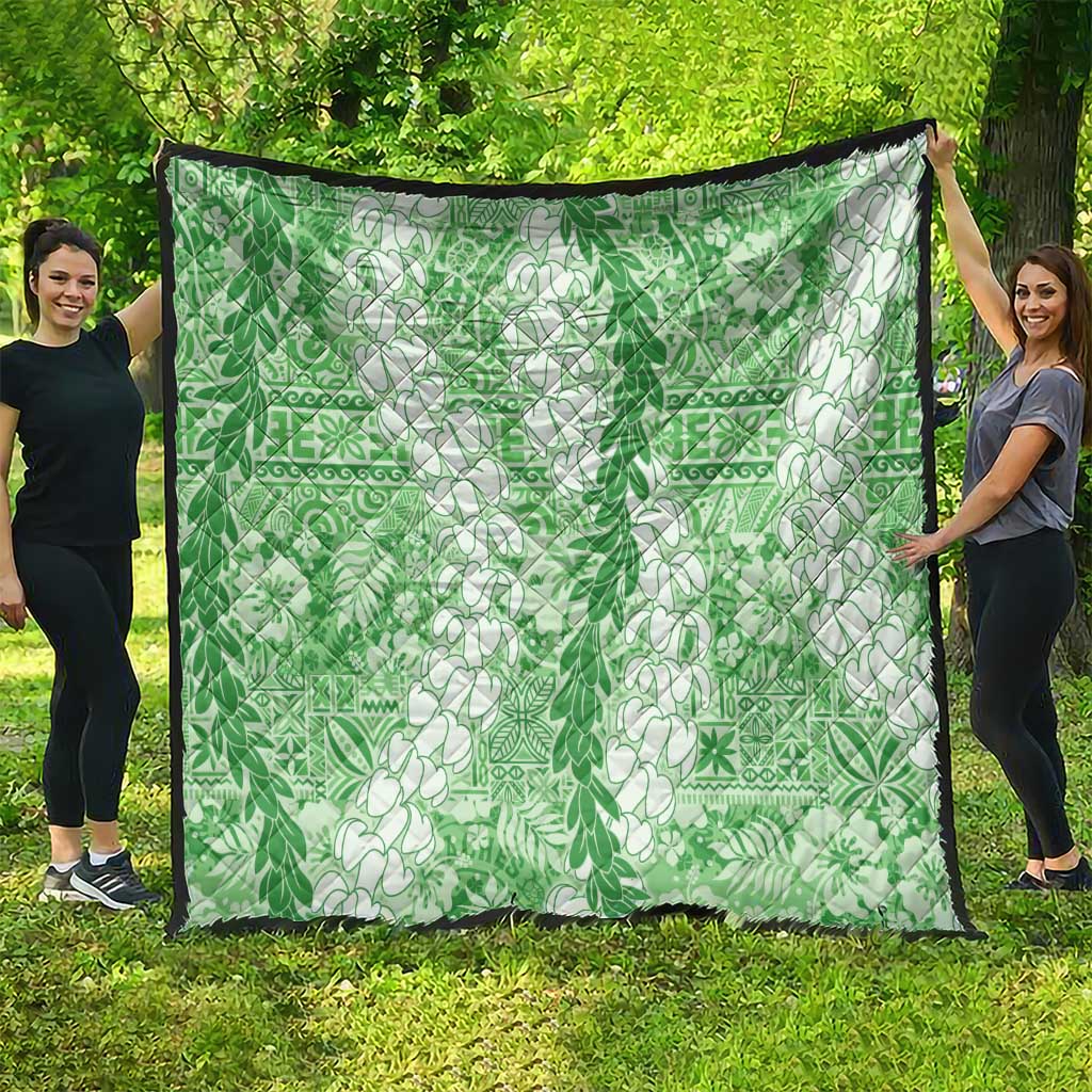 Green Puakenikeni and Maile Lei Quilt Hawaiian Style Tribal Tapa Double Strand Lei LT9 - Polynesian Pride