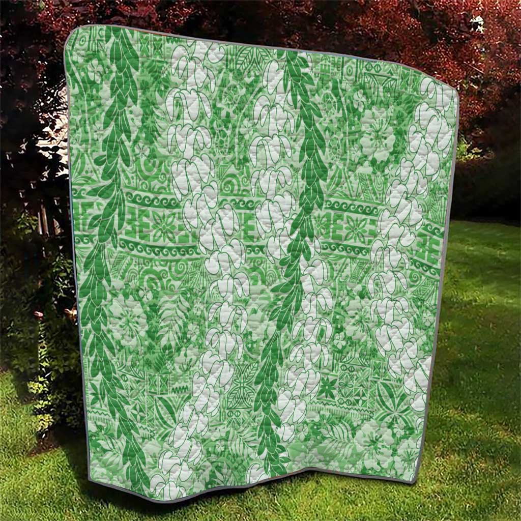Green Puakenikeni and Maile Lei Quilt Hawaiian Style Tribal Tapa Double Strand Lei LT9 - Polynesian Pride
