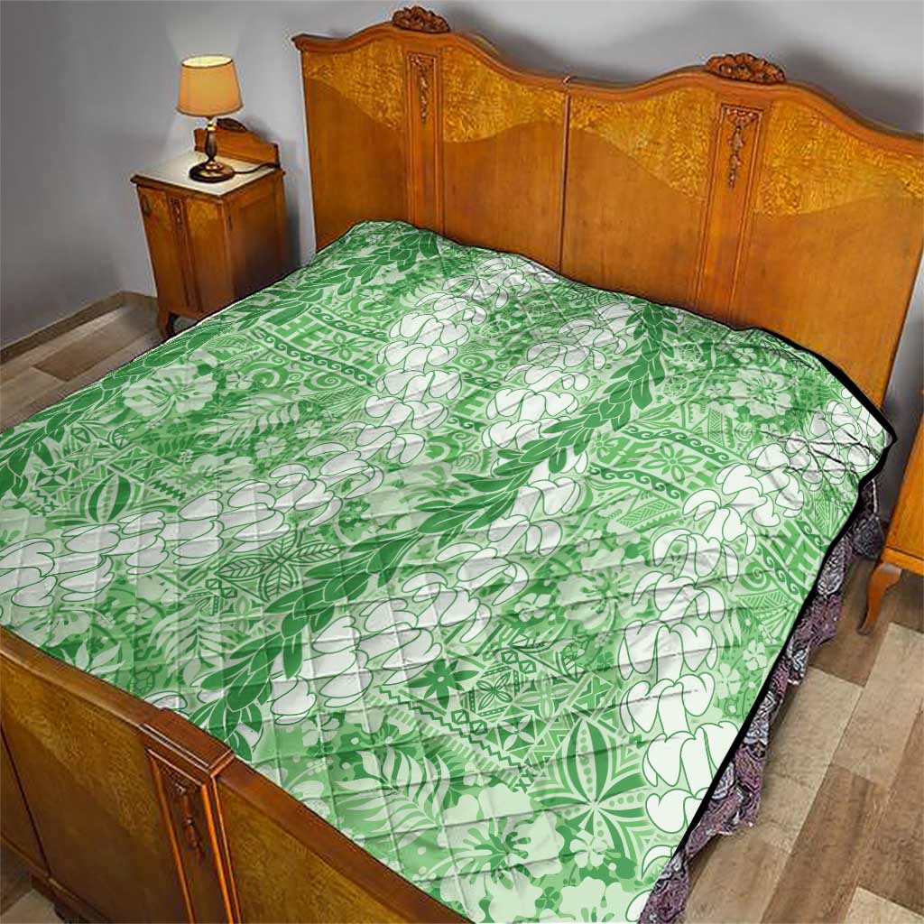 Green Puakenikeni and Maile Lei Quilt Hawaiian Style Tribal Tapa Double Strand Lei LT9 - Polynesian Pride