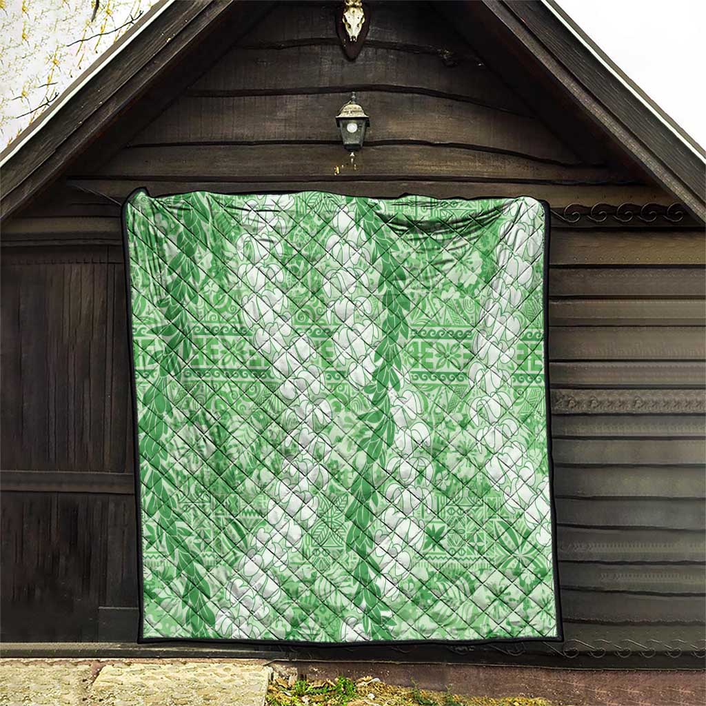 Green Puakenikeni and Maile Lei Quilt Hawaiian Style Tribal Tapa Double Strand Lei LT9 - Polynesian Pride