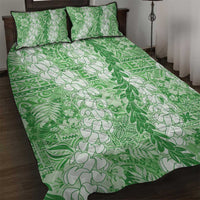 Green Puakenikeni and Maile Lei Quilt Bed Set Hawaiian Style Tribal Tapa Double Strand Lei LT9 Green - Polynesian Pride