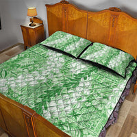 Green Puakenikeni and Maile Lei Quilt Bed Set Hawaiian Style Tribal Tapa Double Strand Lei LT9 - Polynesian Pride