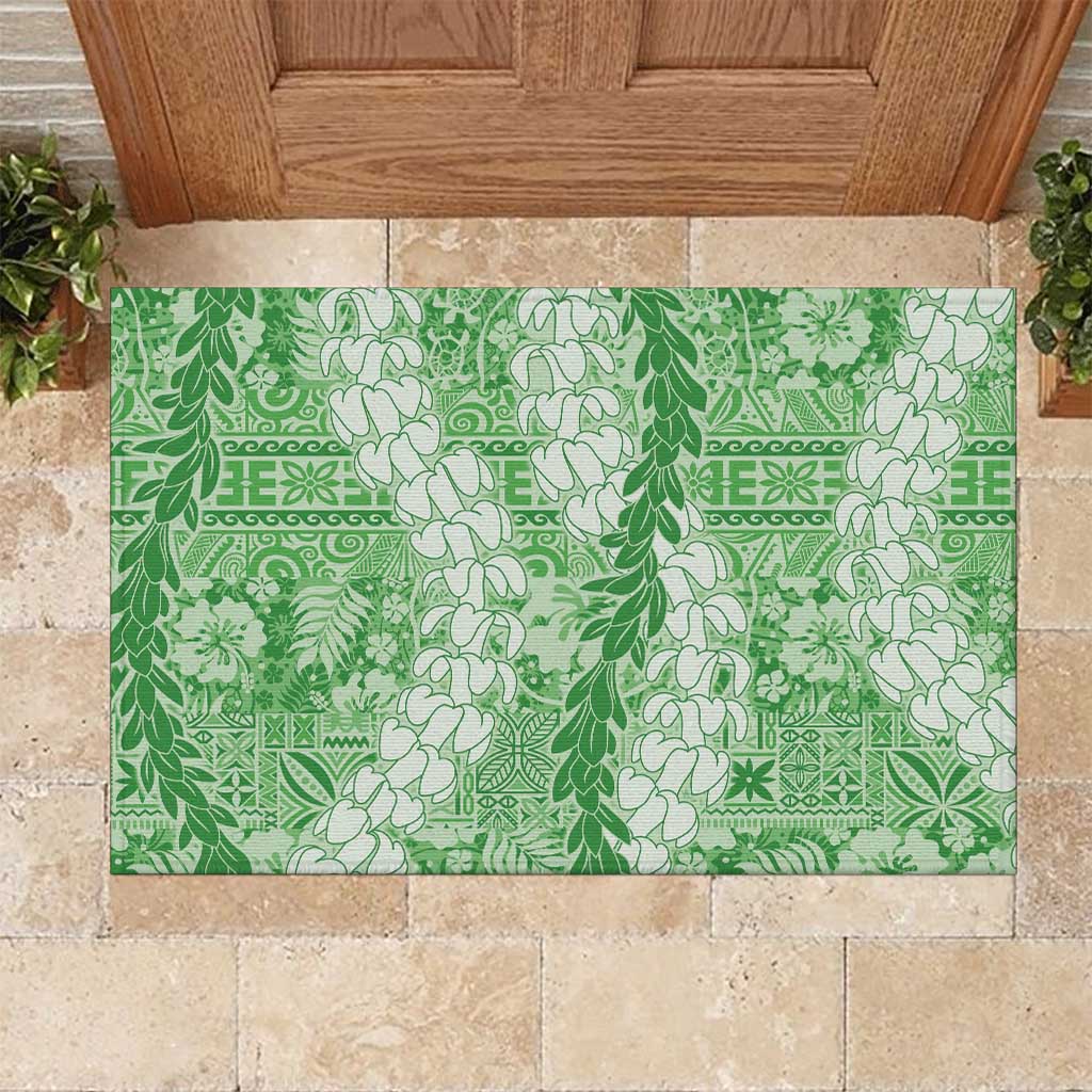 Green Puakenikeni and Maile Lei Rubber Doormat Hawaiian Style Tribal Tapa Double Strand Lei LT9 Green - Polynesian Pride